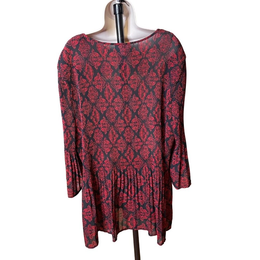 Cathrines Womens Velvet Trim Pleated Black Red Blouse Floral Top Plus Size 4X u - Picture 9 of 12